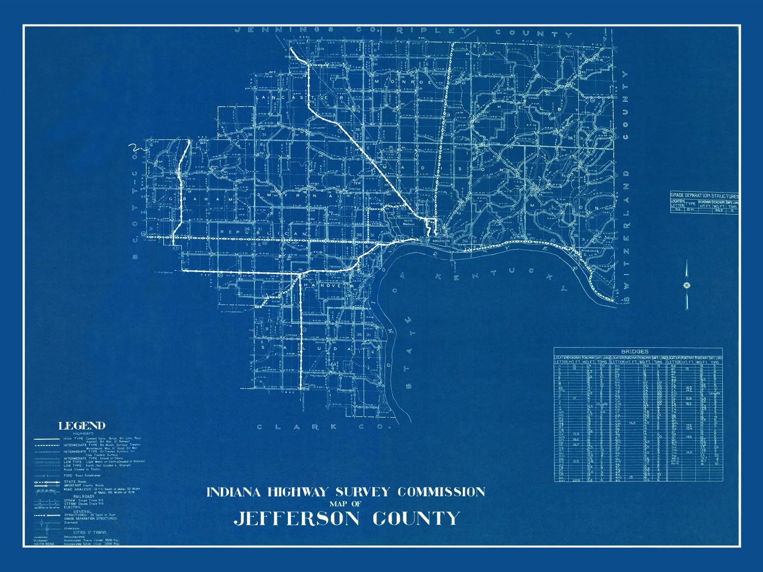 Vintage Map of Jefferson County, Indiana 1936