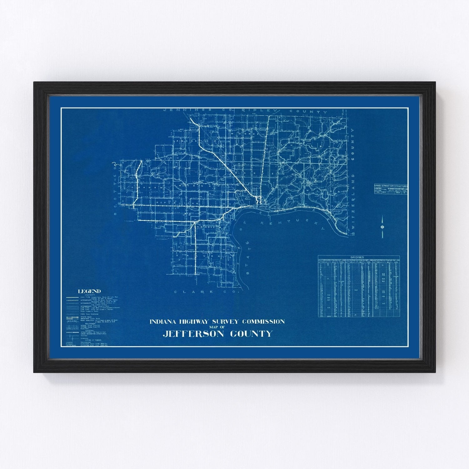 Vintage Map of Jefferson County, Indiana 1936
