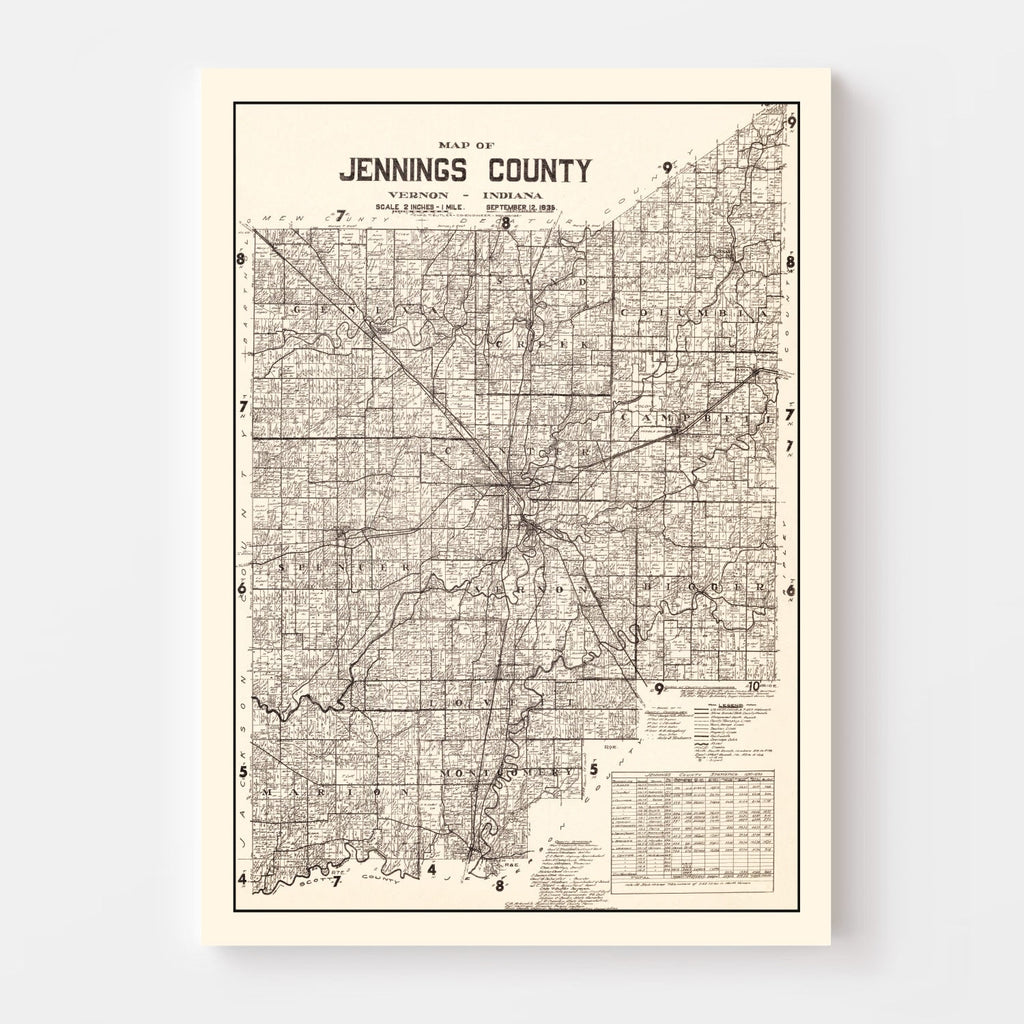 Vintage Map of Jennings County, Indiana 1935