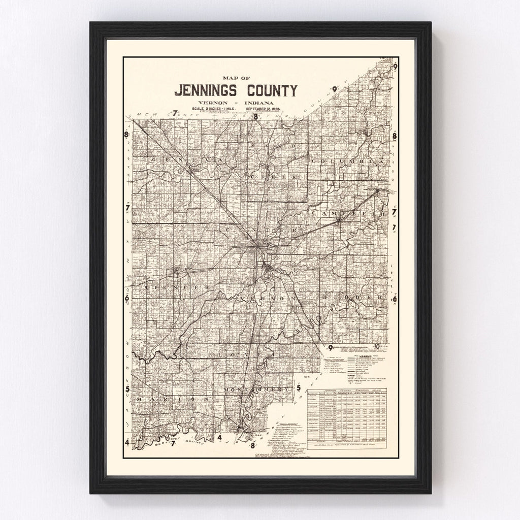Vintage Map of Jennings County, Indiana 1935