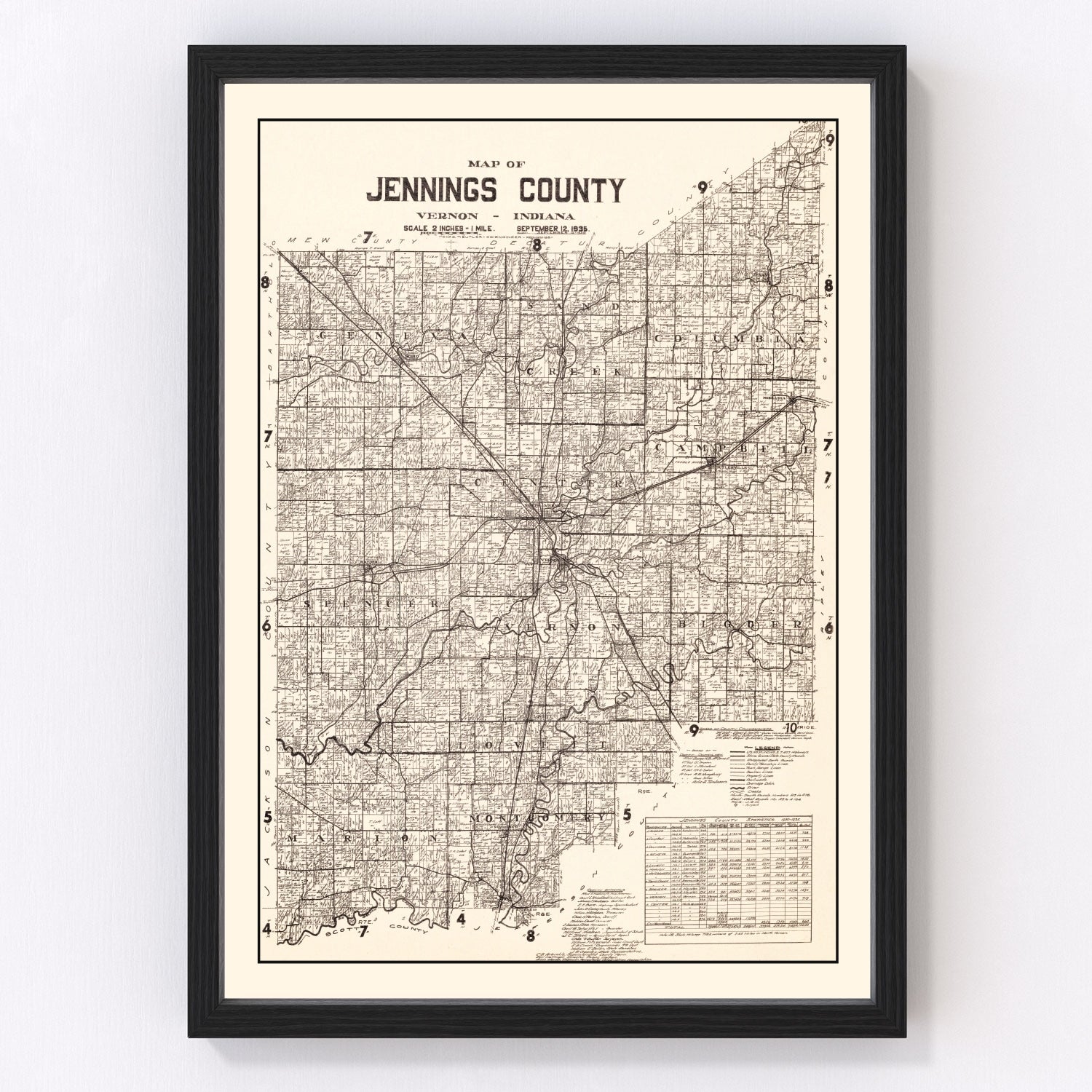 Vintage Map of Jennings County, Indiana 1935