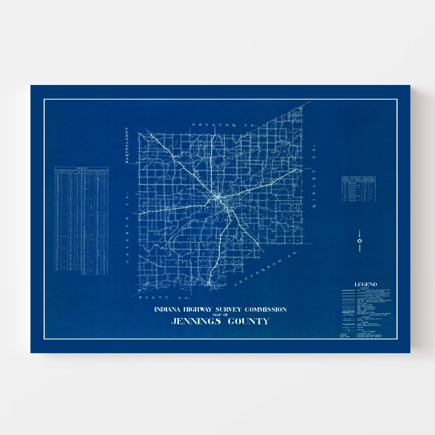 Vintage Map of Jennings County, Indiana 1936