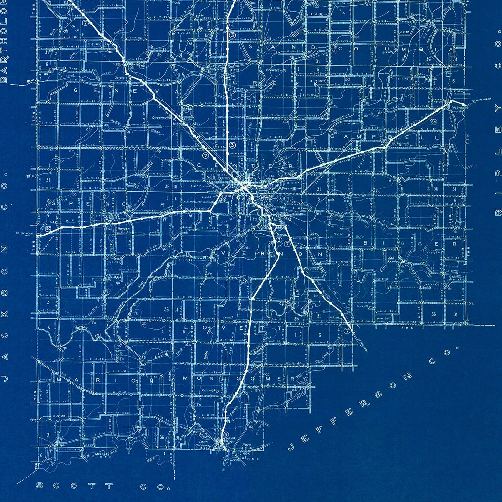 Vintage Map of Jennings County, Indiana 1936