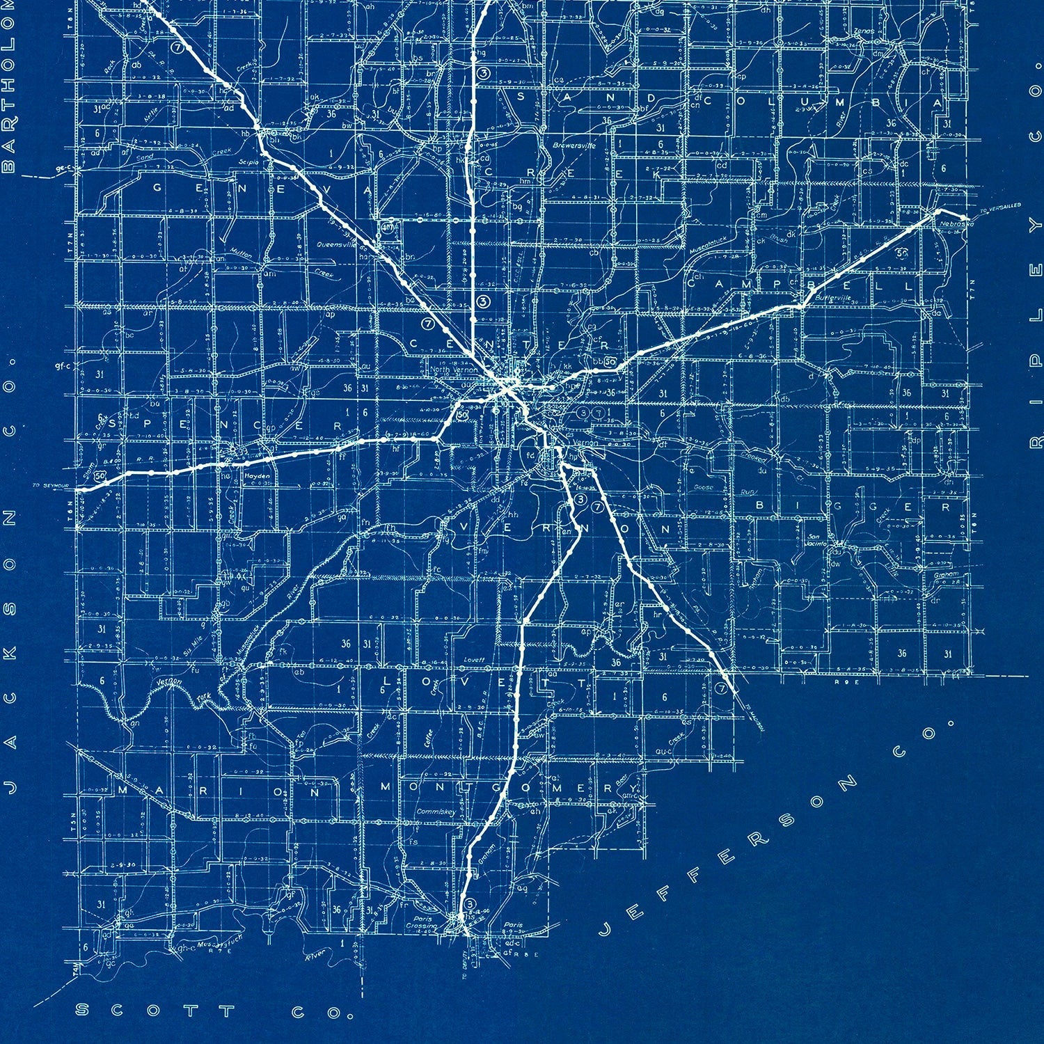 Vintage Map of Jennings County, Indiana 1936