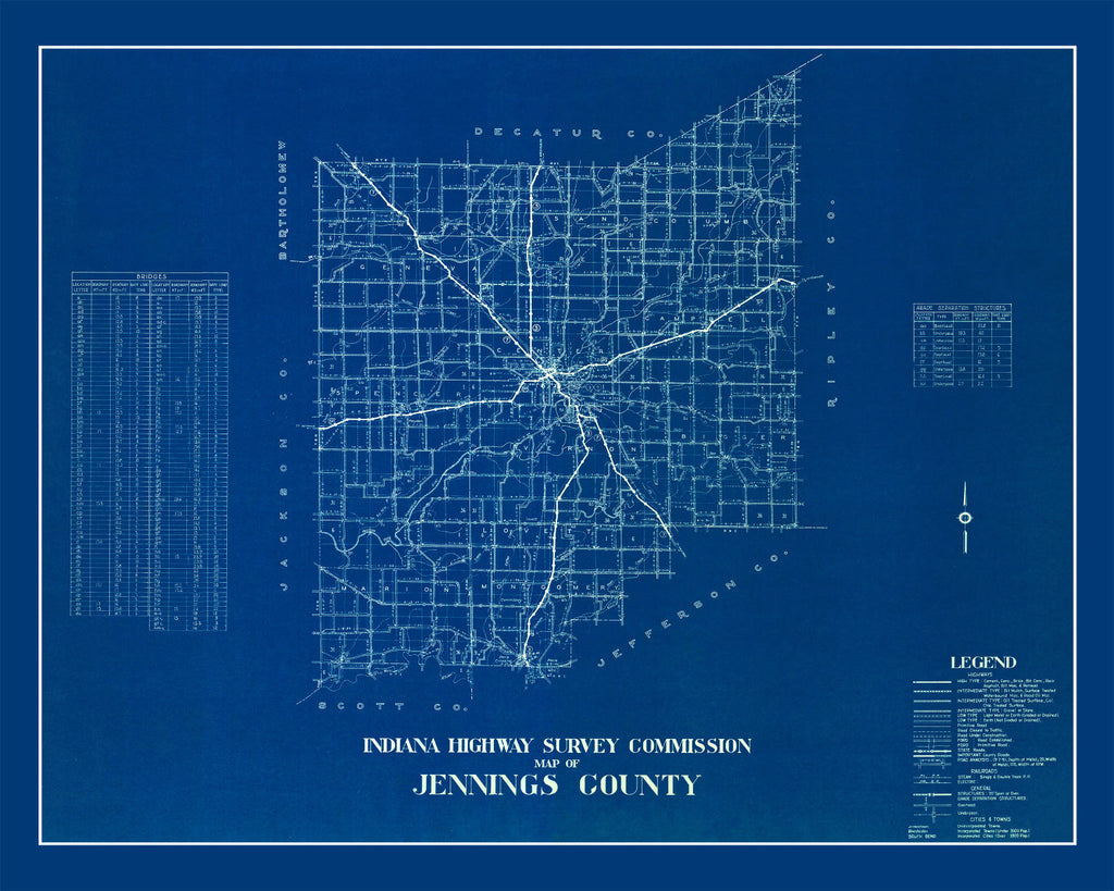Vintage Map of Jennings County, Indiana 1936