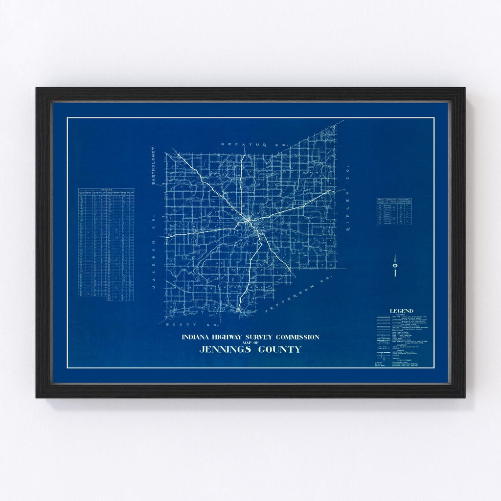 Vintage Map of Jennings County, Indiana 1936