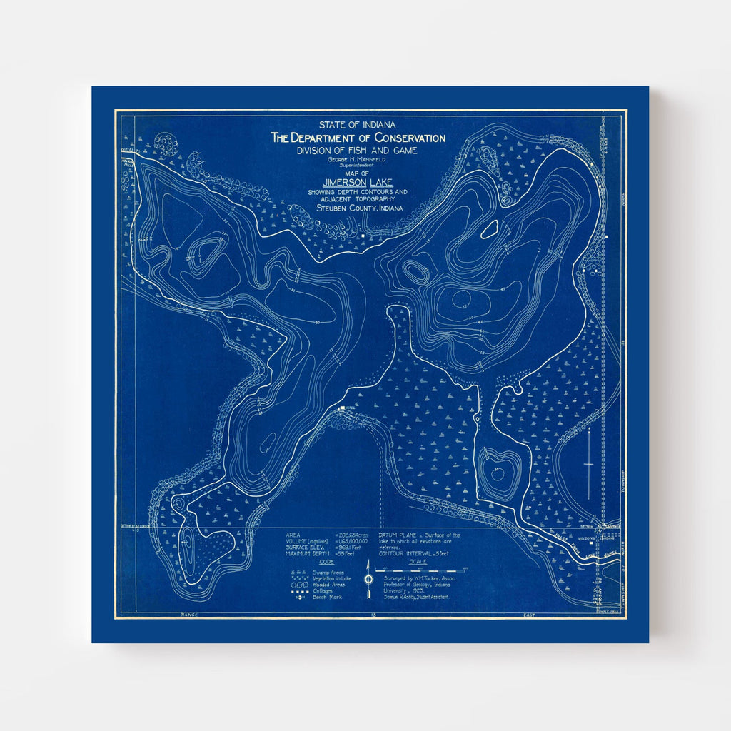 Vintage Jimerson Lake, IN Map 1923