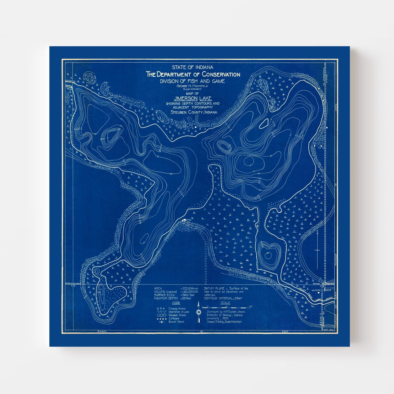Vintage Jimerson Lake, IN Map 1923