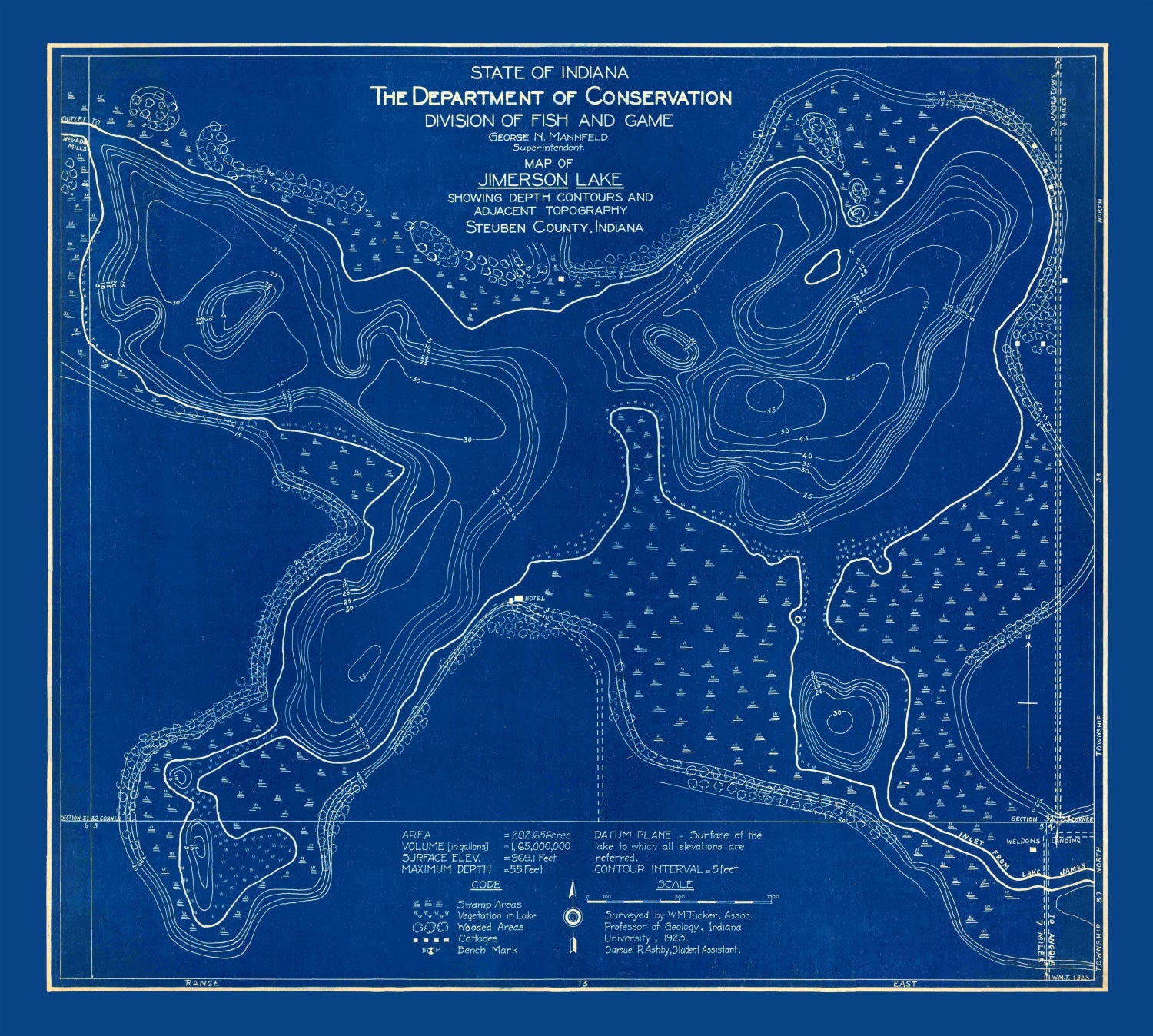 Vintage Jimerson Lake, IN Map 1923