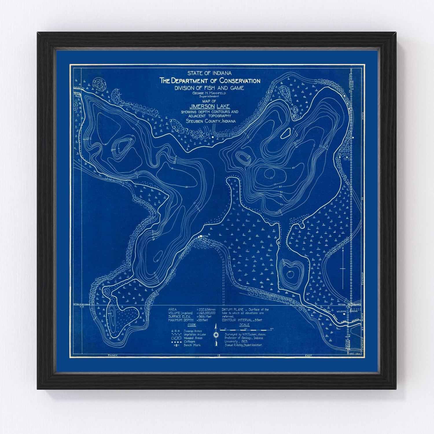 Vintage Jimerson Lake, IN Map 1923