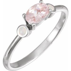 14K White Gold 6x4 mm Natural Pink Morganite & Natural White Opal Ring