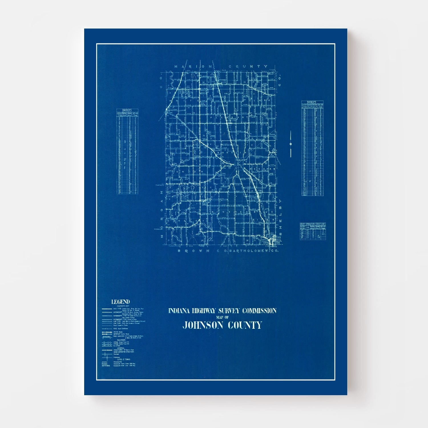 Vintage Map of Johnson County, Indiana 1936