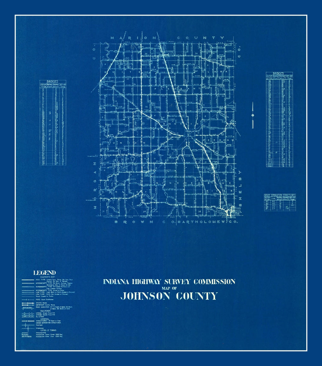 Vintage Map of Johnson County, Indiana 1936