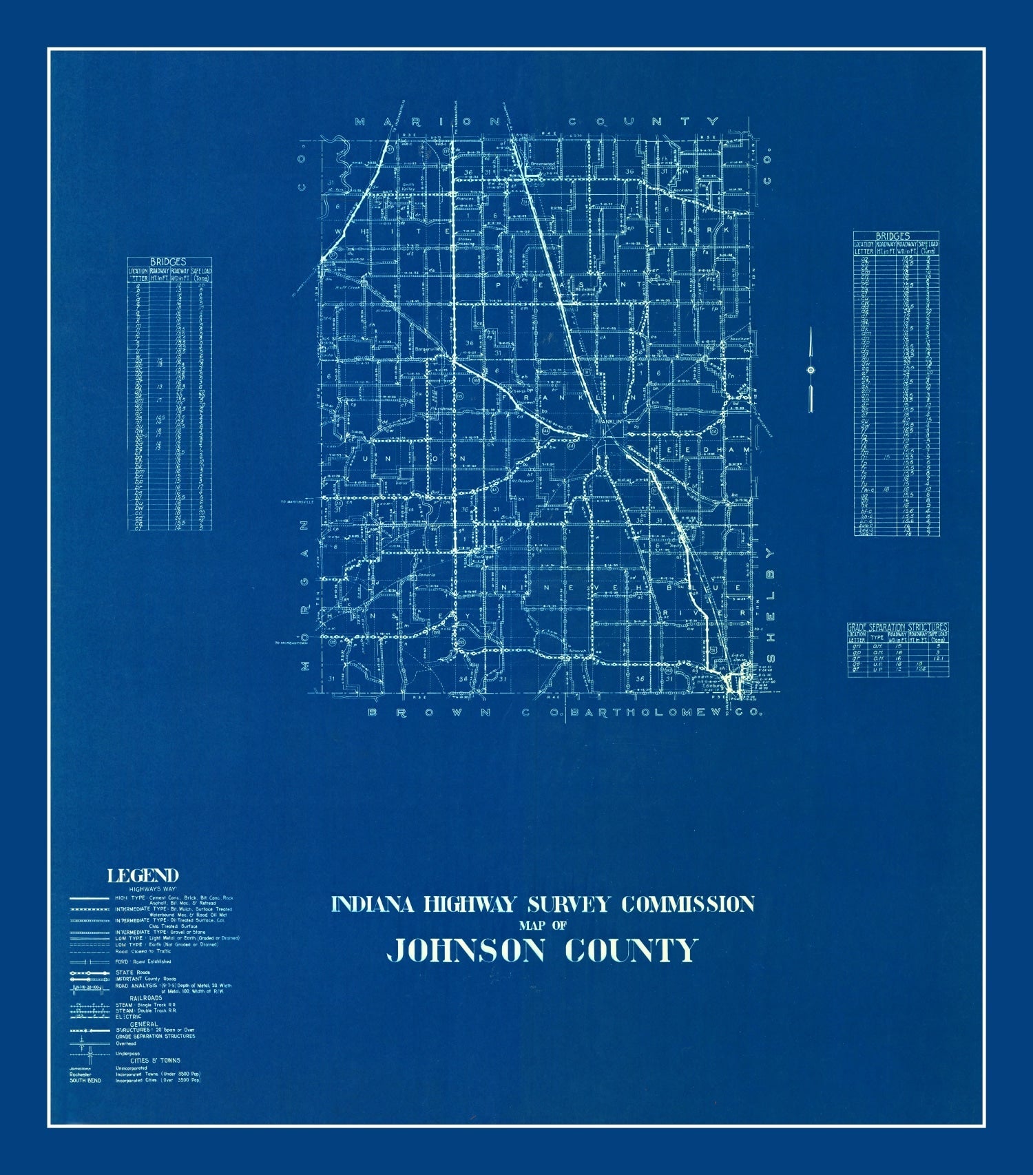 Vintage Map of Johnson County, Indiana 1936