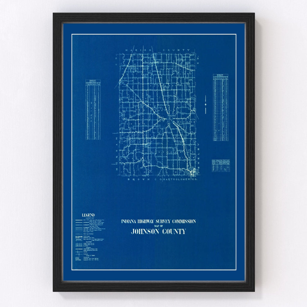 Vintage Map of Johnson County, Indiana 1936