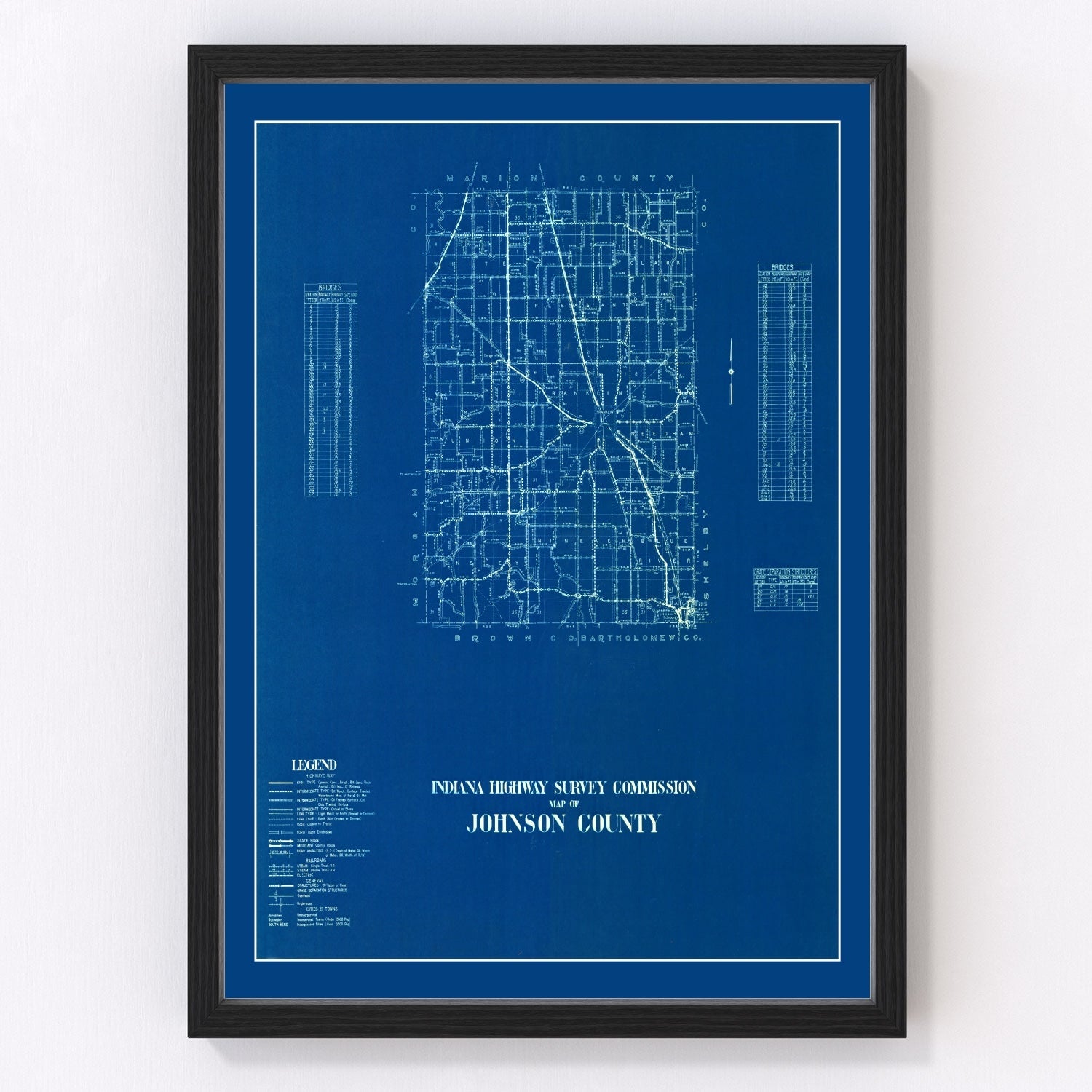 Vintage Map of Johnson County, Indiana 1936