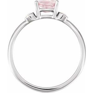 14K White Gold 6x4 mm Natural Pink Morganite & Natural White Opal Ring