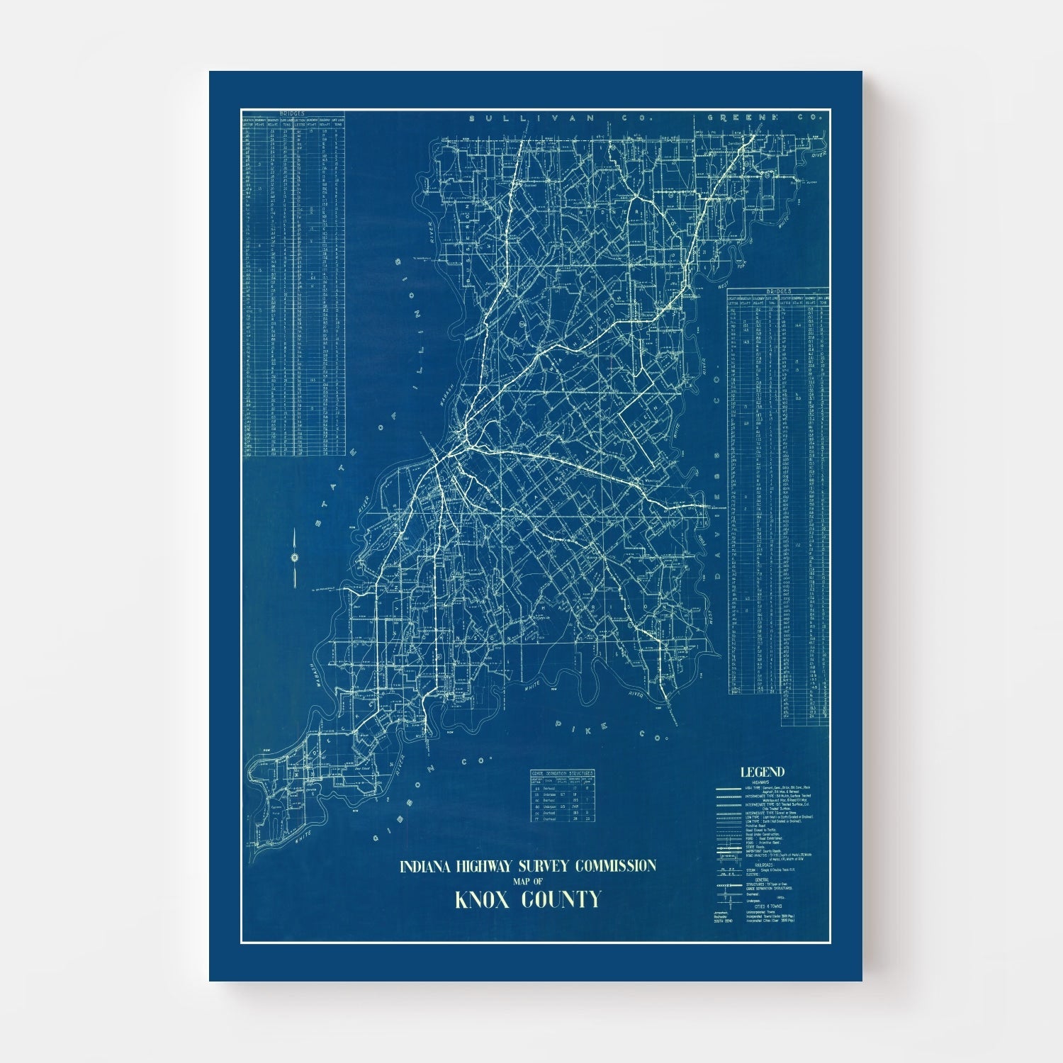 Vintage Map of Knox County, Indiana 1936