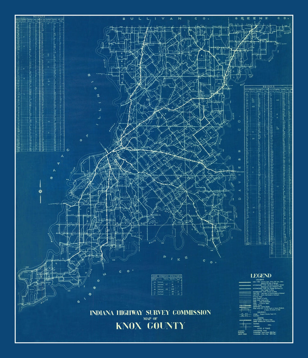 Vintage Map of Knox County, Indiana 1936