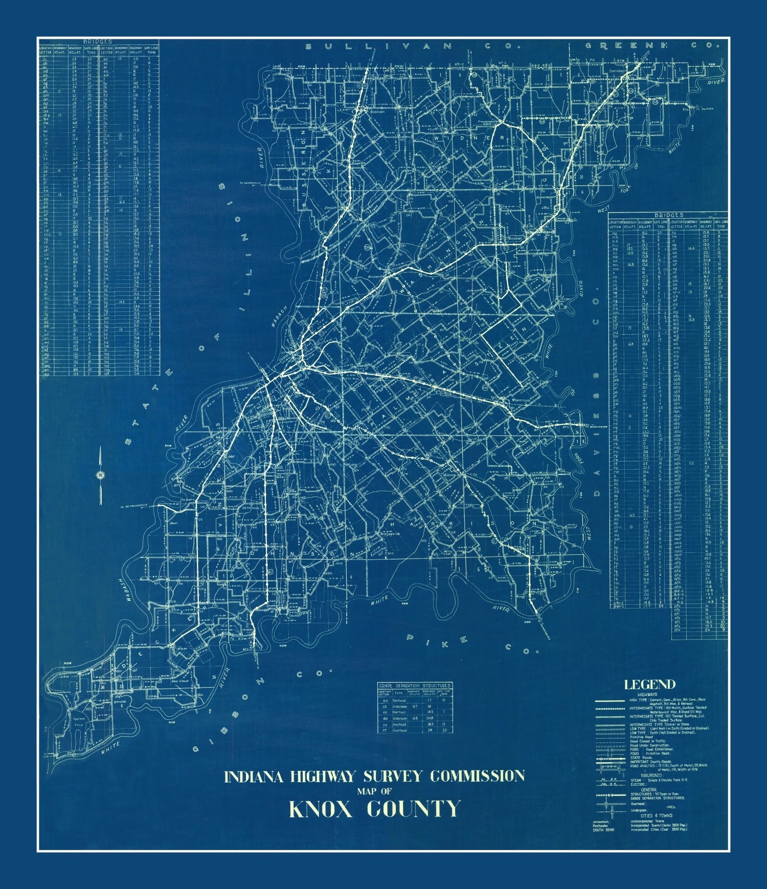 Vintage Map of Knox County, Indiana 1936