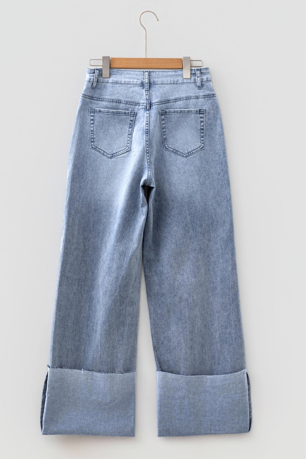 Denim Turn-Up Cuffs Wide Leg Jeans