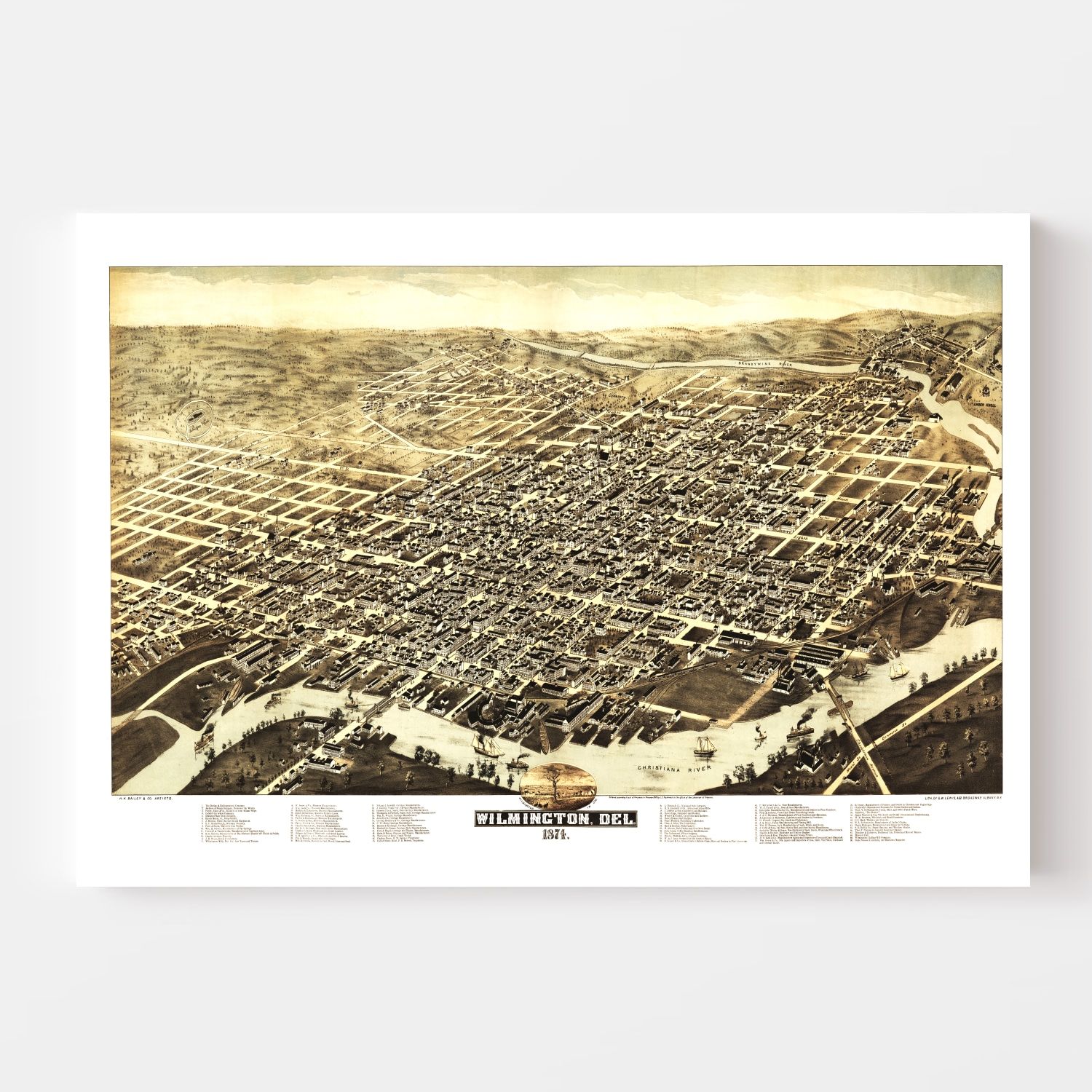 Vintage Map of Wilmington, Delaware 1874