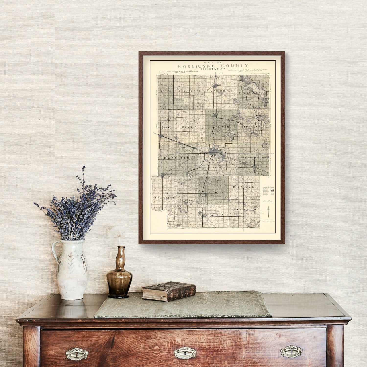 Vintage Map of Kosciusko County, Indiana 1933
