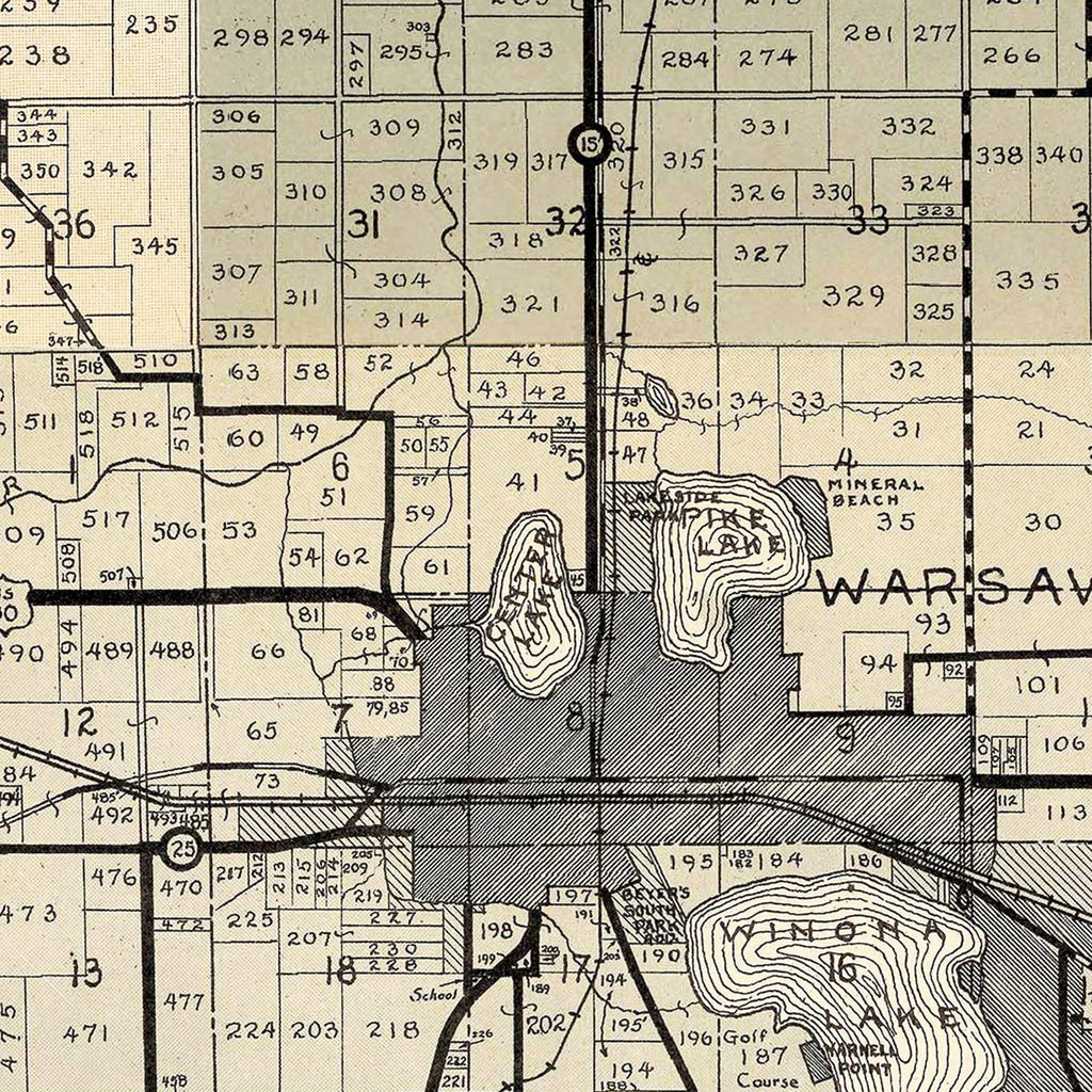 Vintage Map of Kosciusko County, Indiana 1933