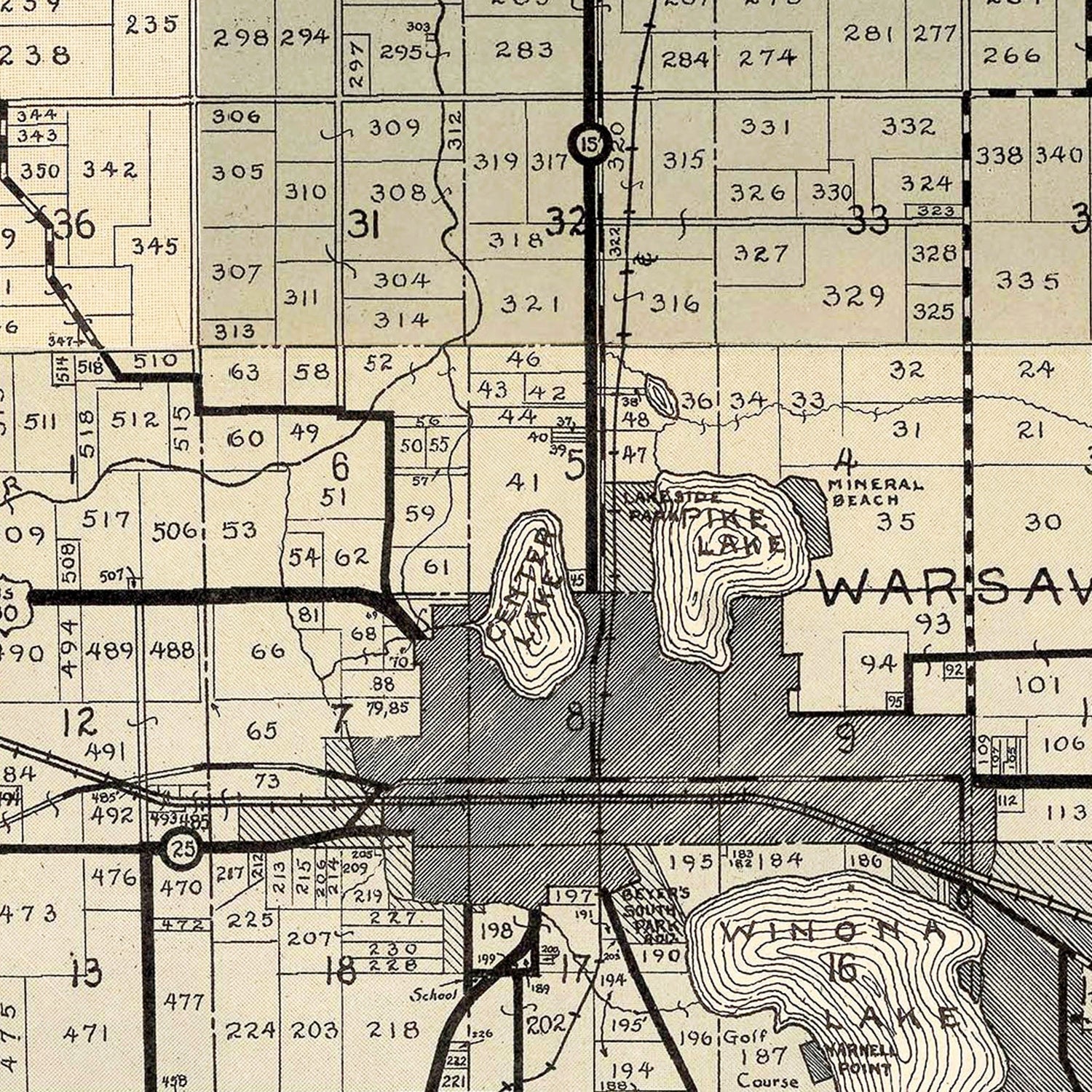 Vintage Map of Kosciusko County, Indiana 1933