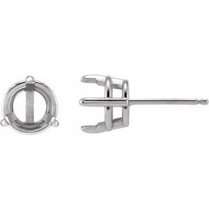 Platinum 6 mm Round 3-Prong Pre-Notched Claw Earring Mounting