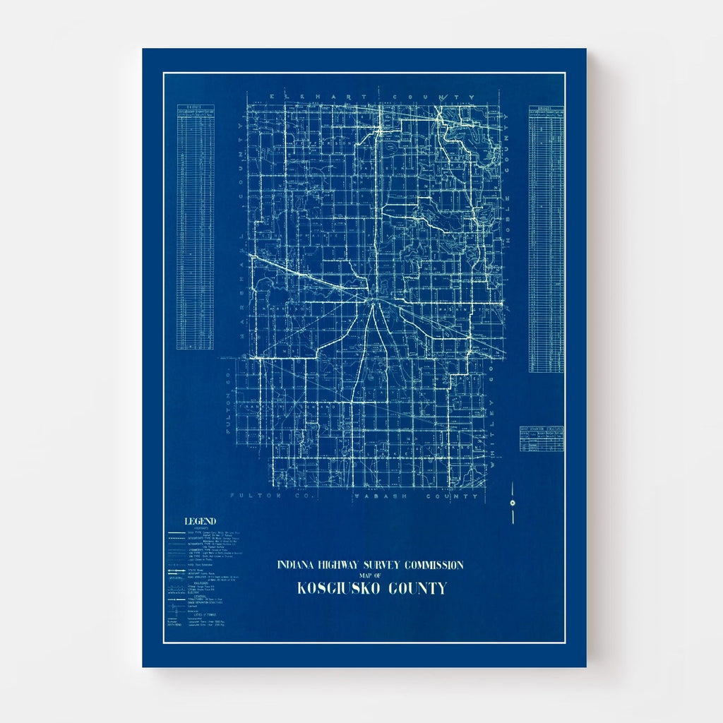 Vintage Map of Kosciusko County, Indiana 1936
