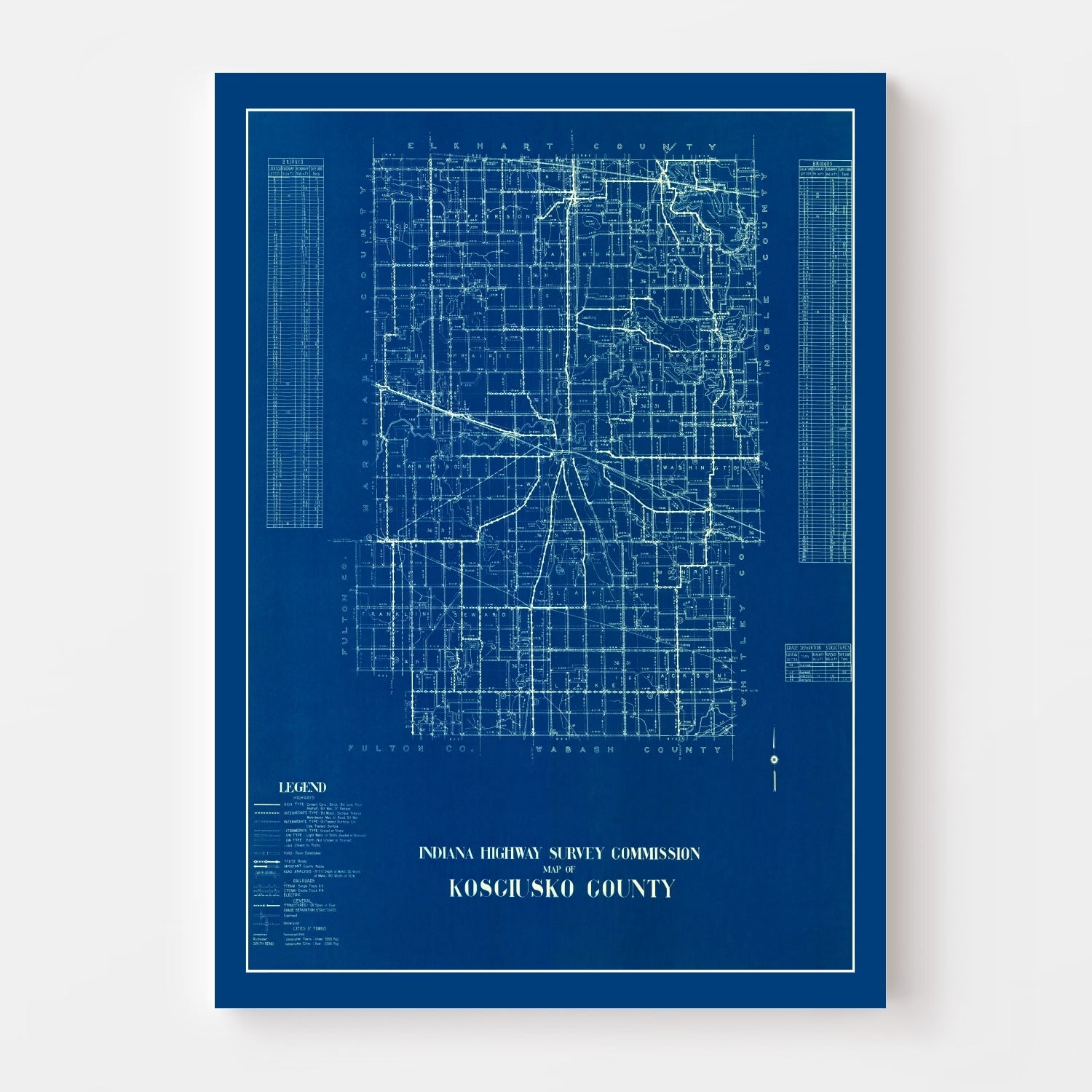 Vintage Map of Kosciusko County, Indiana 1936