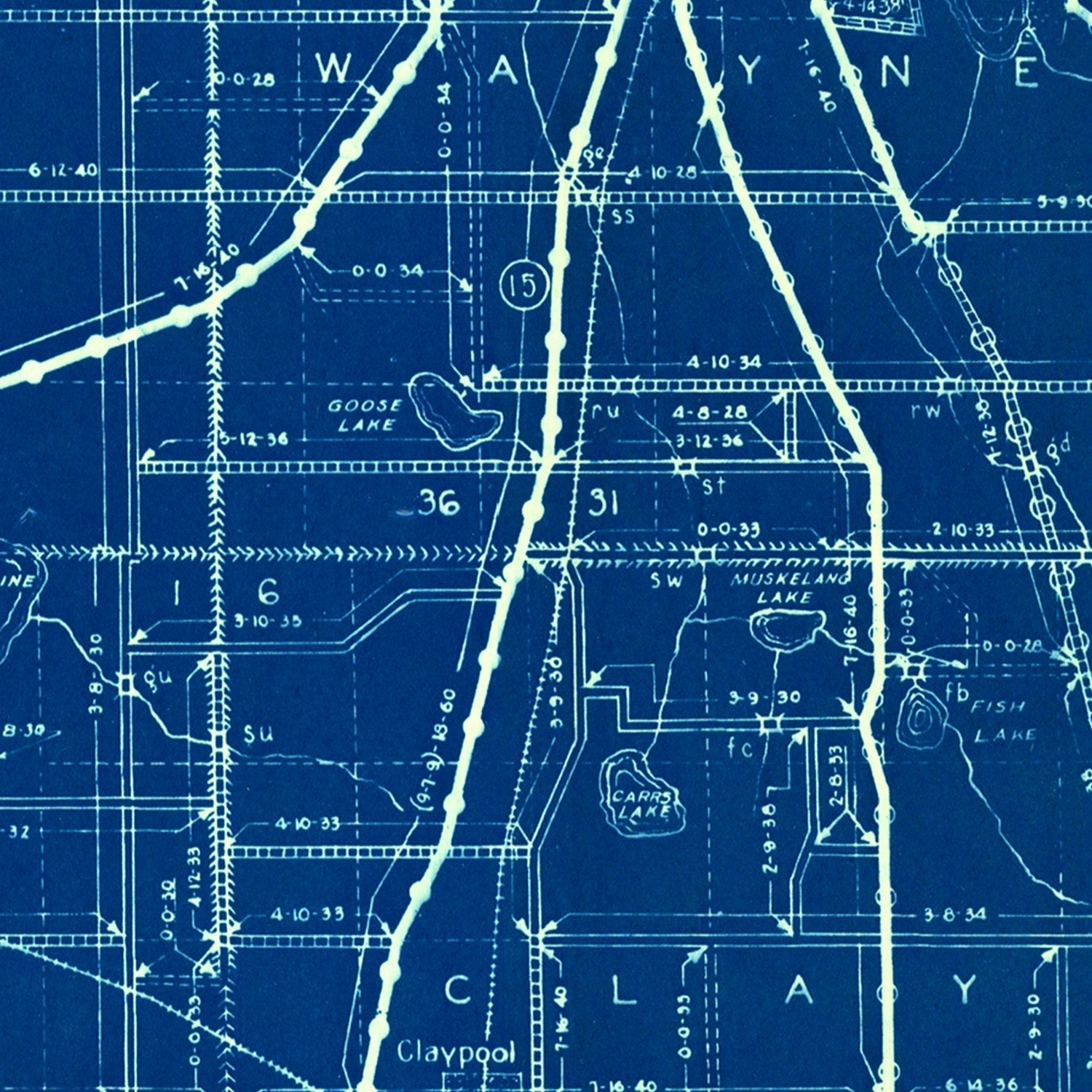 Vintage Map of Kosciusko County, Indiana 1936