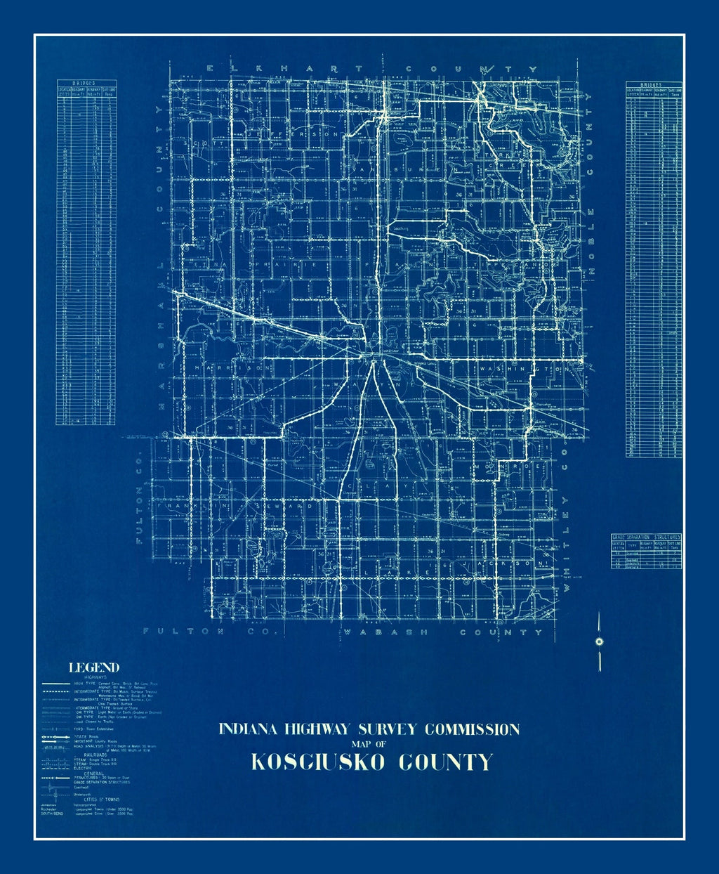 Vintage Map of Kosciusko County, Indiana 1936