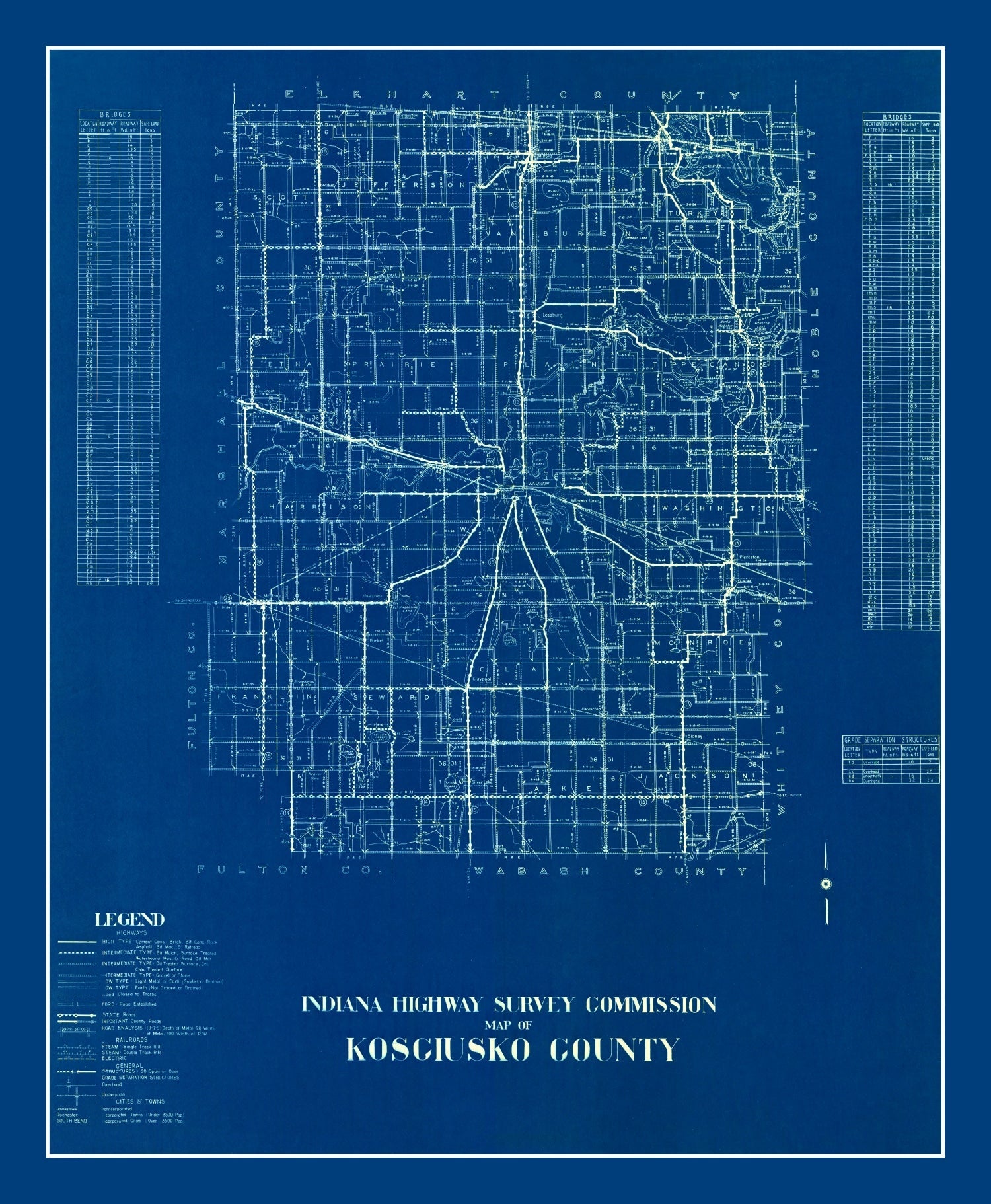 Vintage Map of Kosciusko County, Indiana 1936