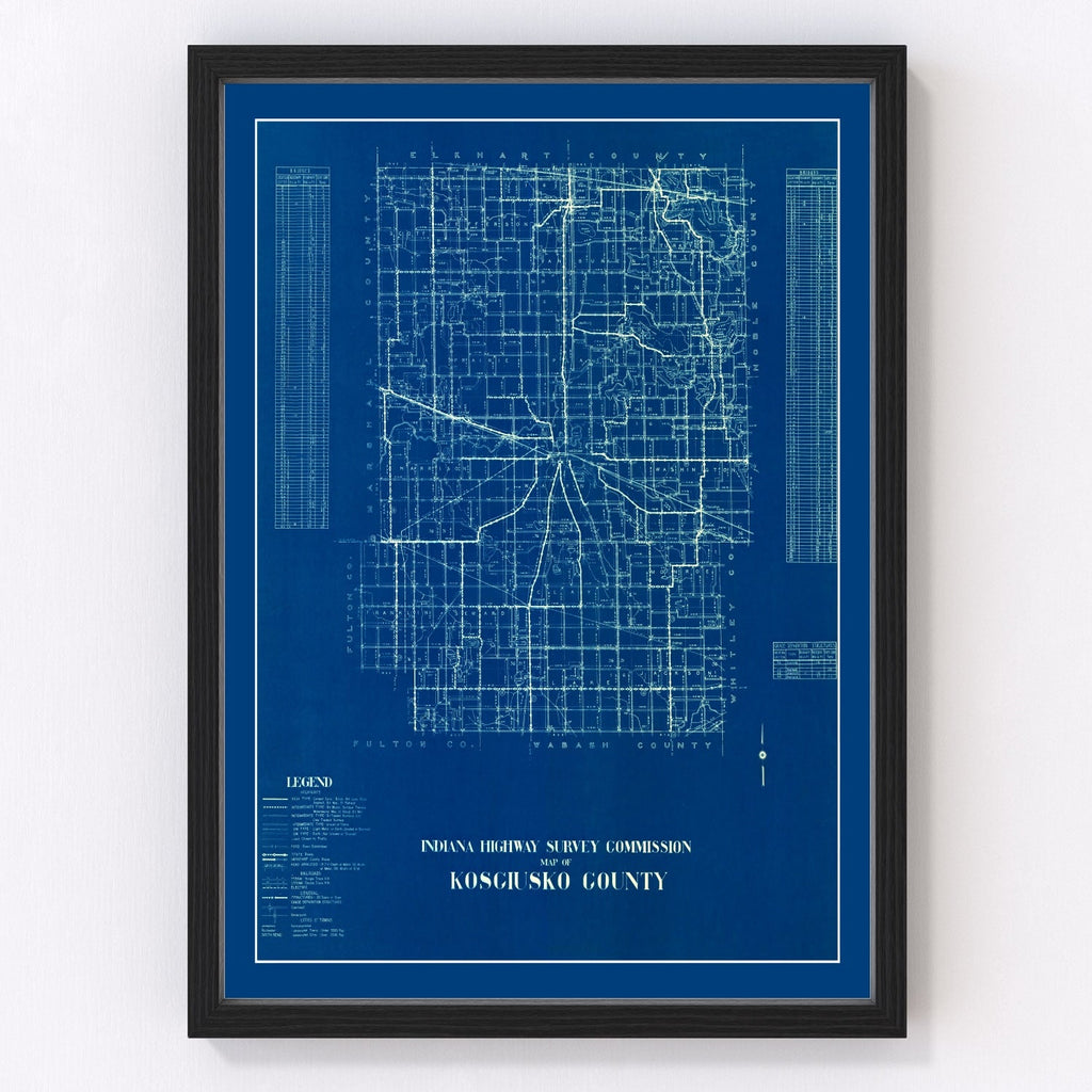 Vintage Map of Kosciusko County, Indiana 1936