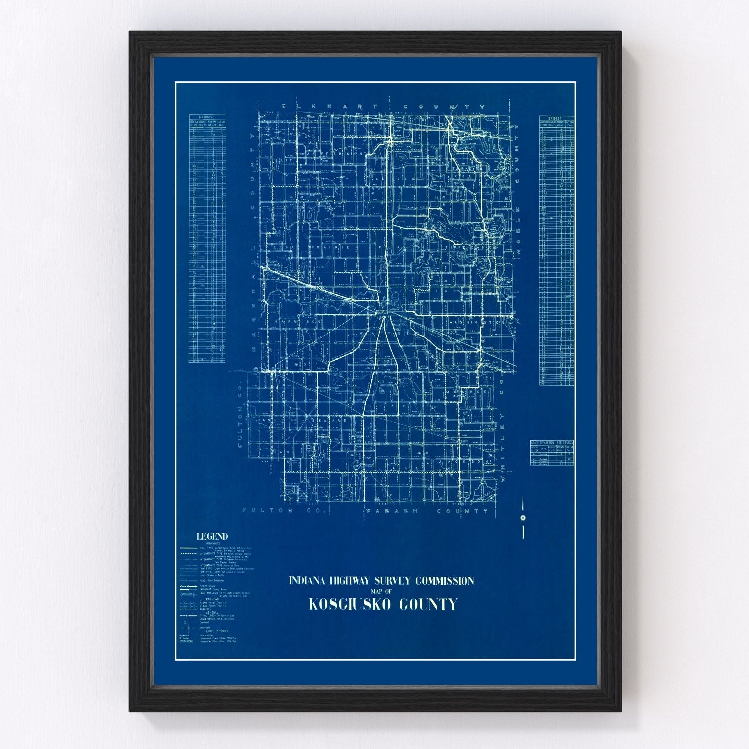 Vintage Map of Kosciusko County, Indiana 1936