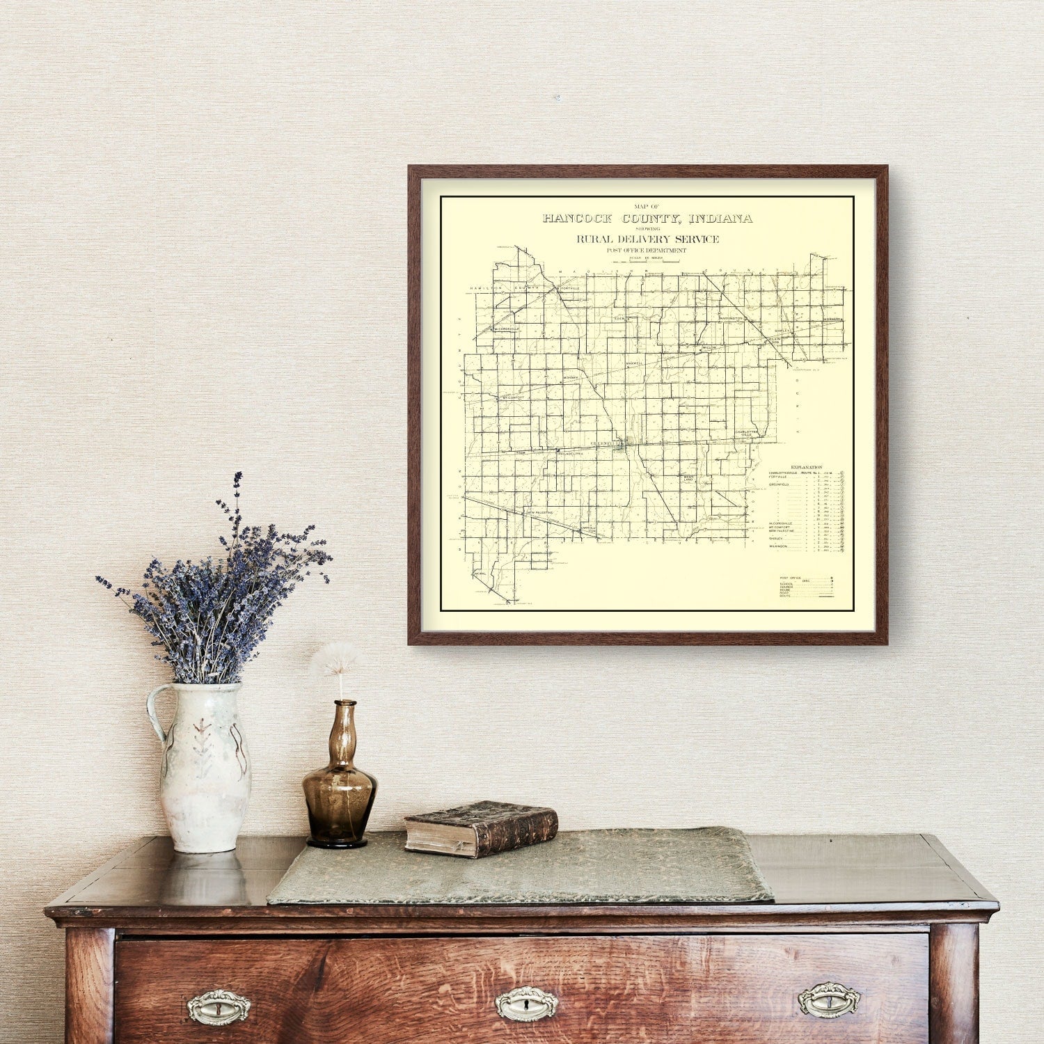 Vintage Map of Hancock County, Indiana 1911