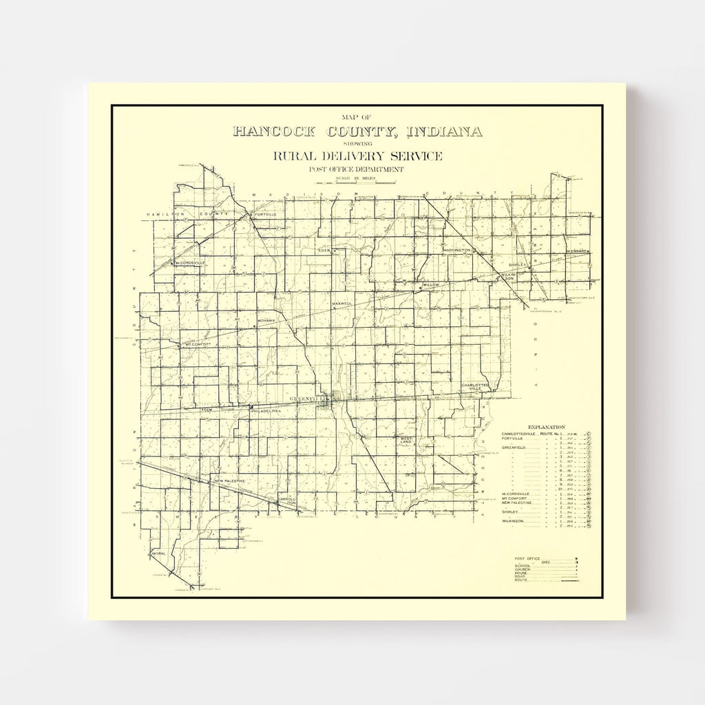 Vintage Map of Hancock County, Indiana 1911