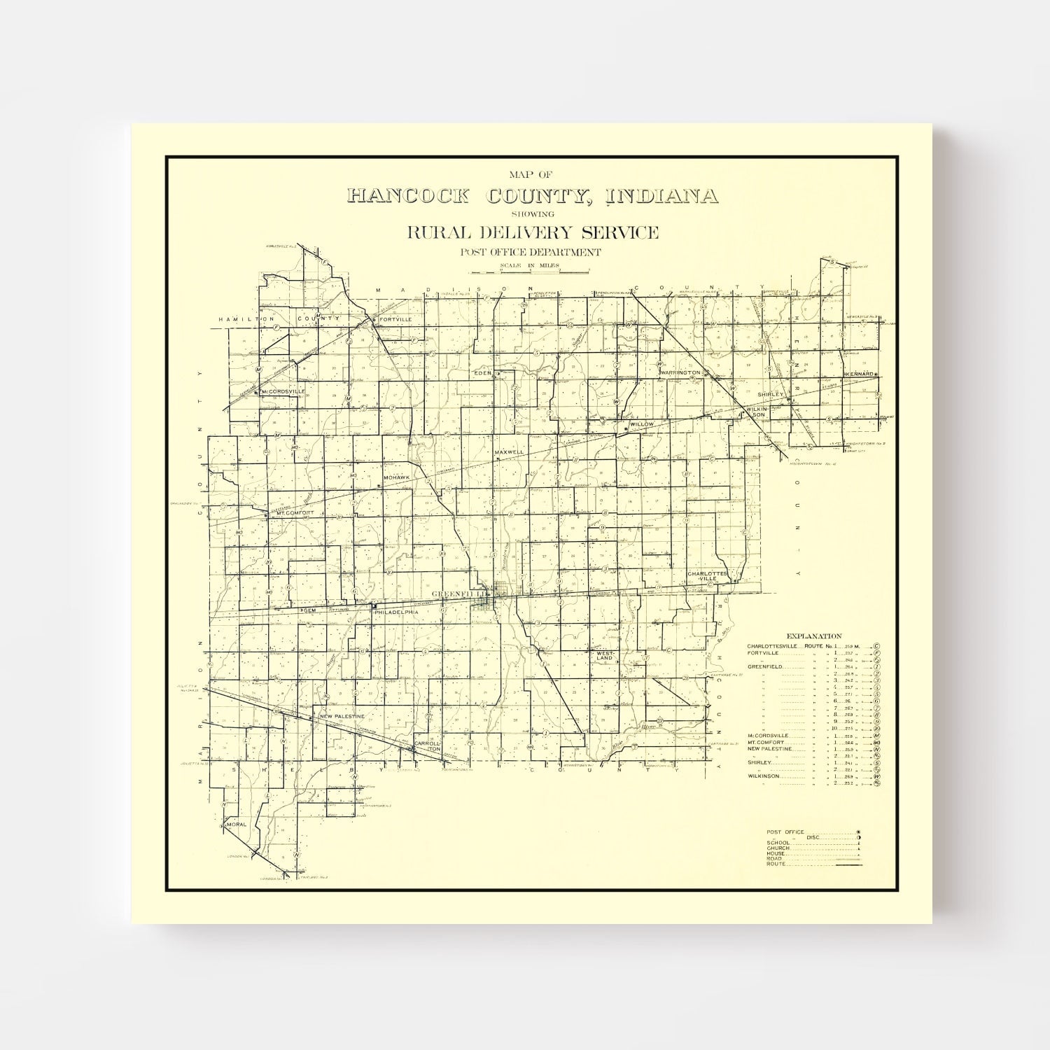 Vintage Map of Hancock County, Indiana 1911