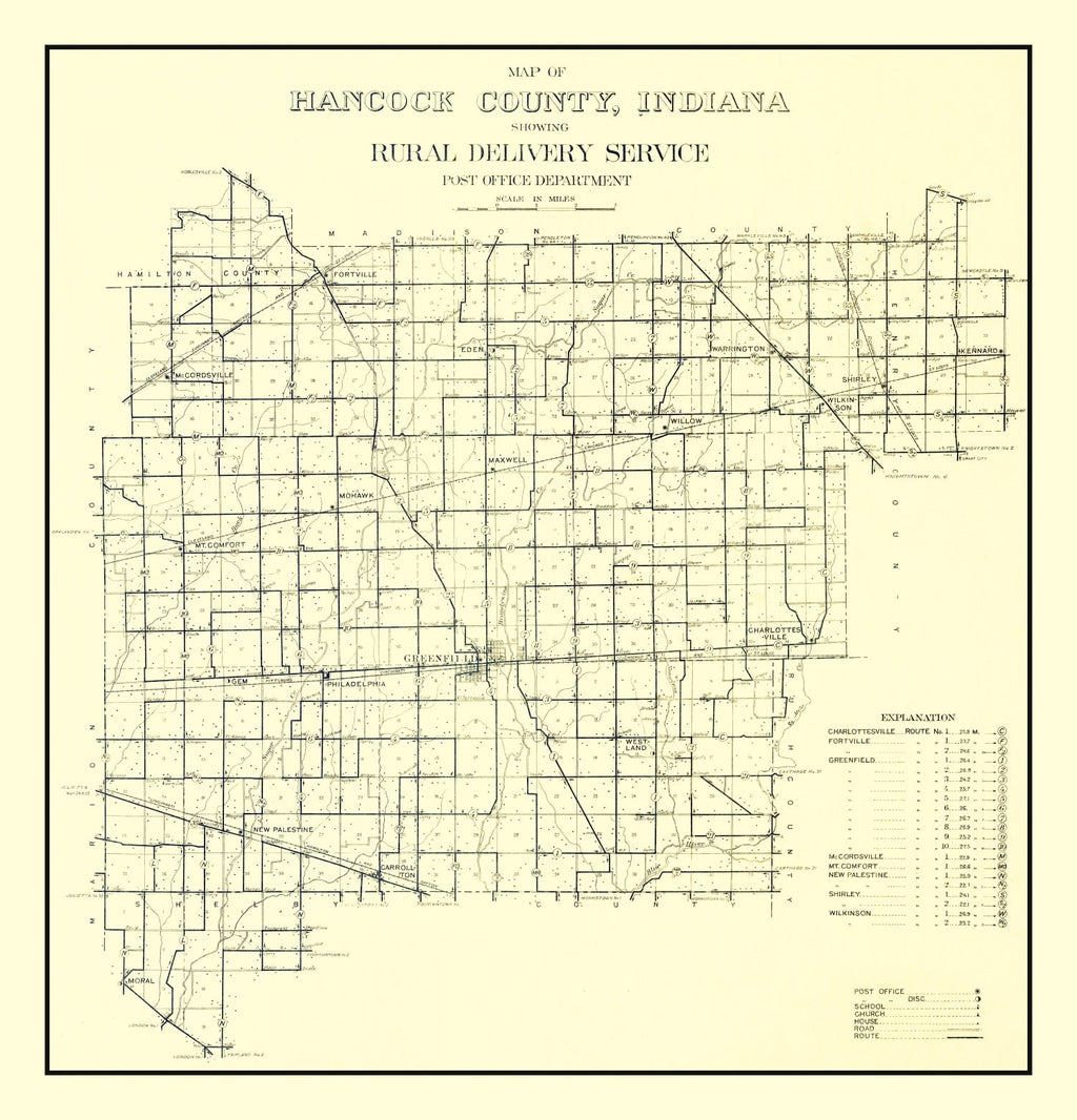 Vintage Map of Hancock County, Indiana 1911