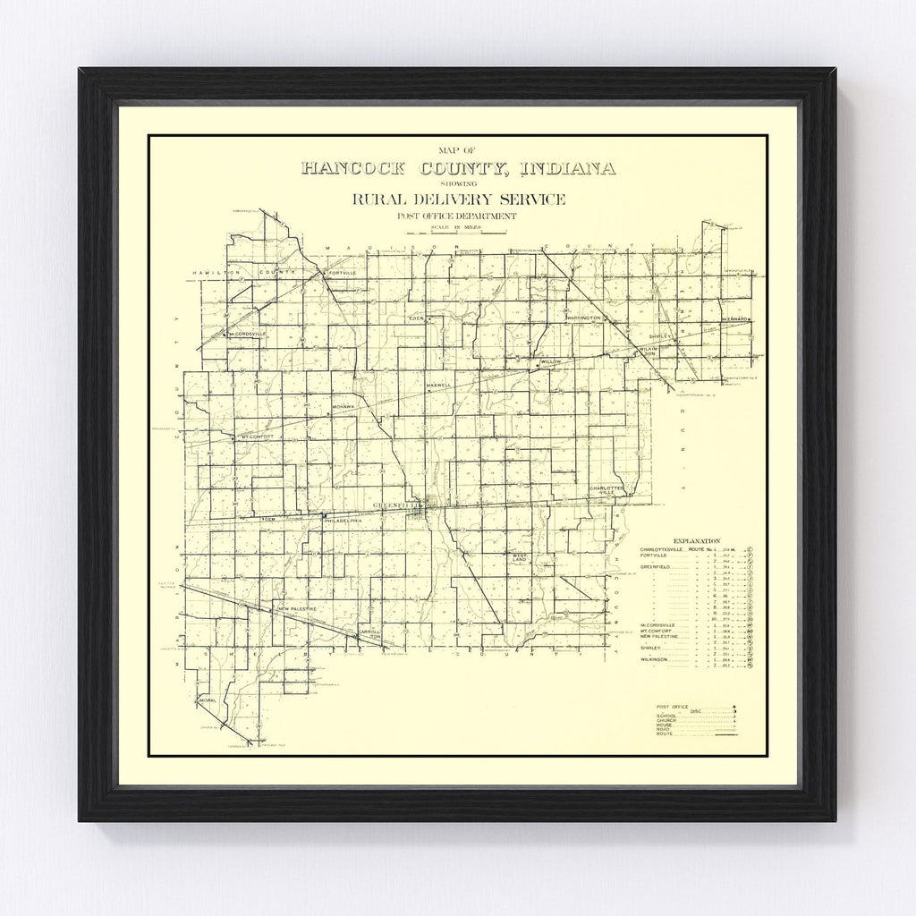 Vintage Map of Hancock County, Indiana 1911
