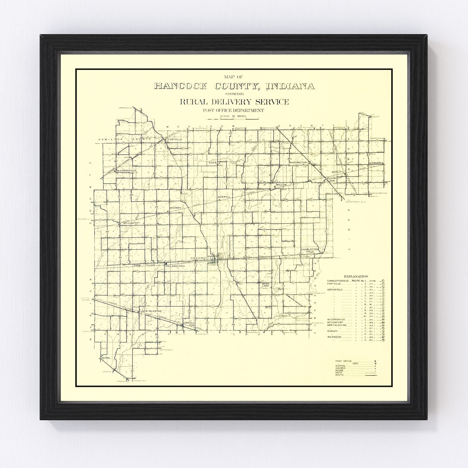 Vintage Map of Hancock County, Indiana 1911