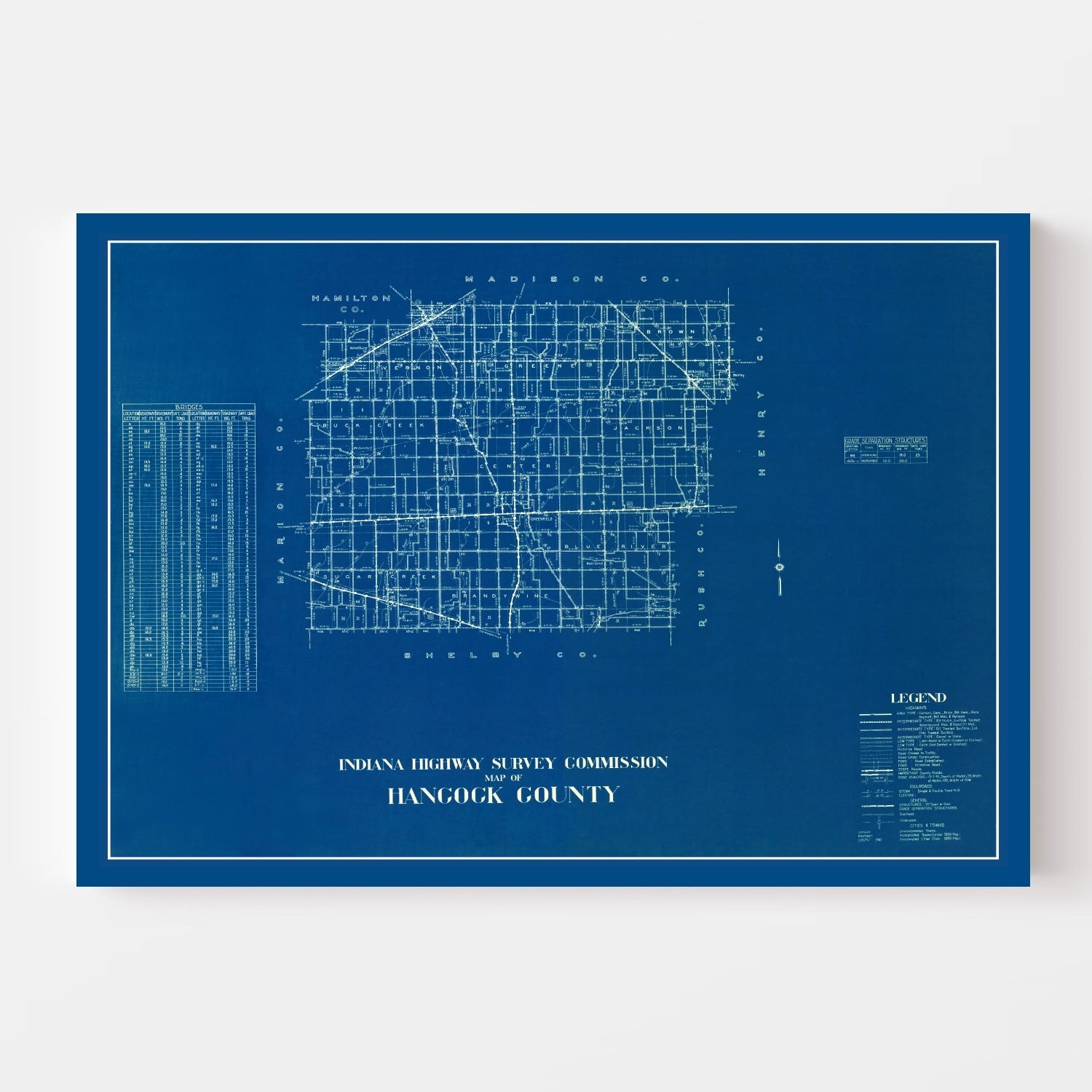 Vintage Map of Hancock County, Indiana 1936