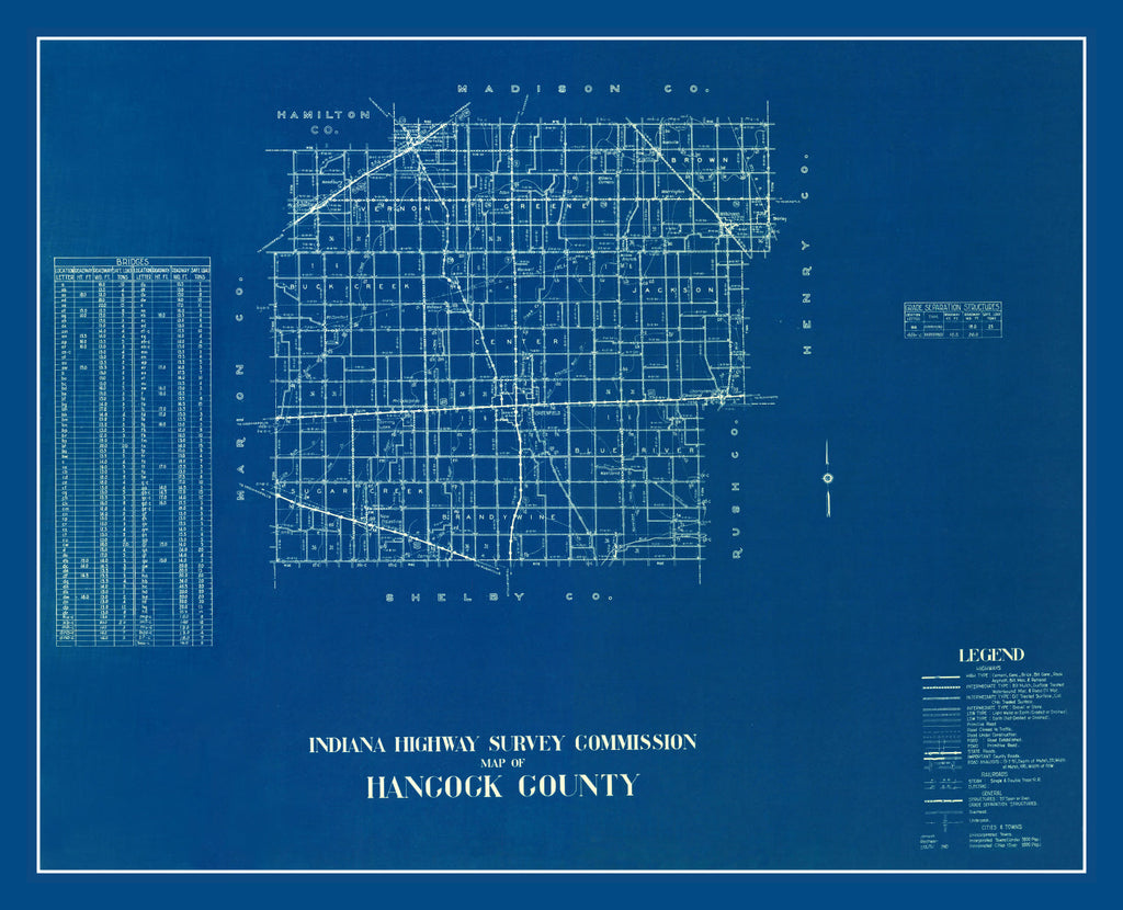 Vintage Map of Hancock County, Indiana 1936