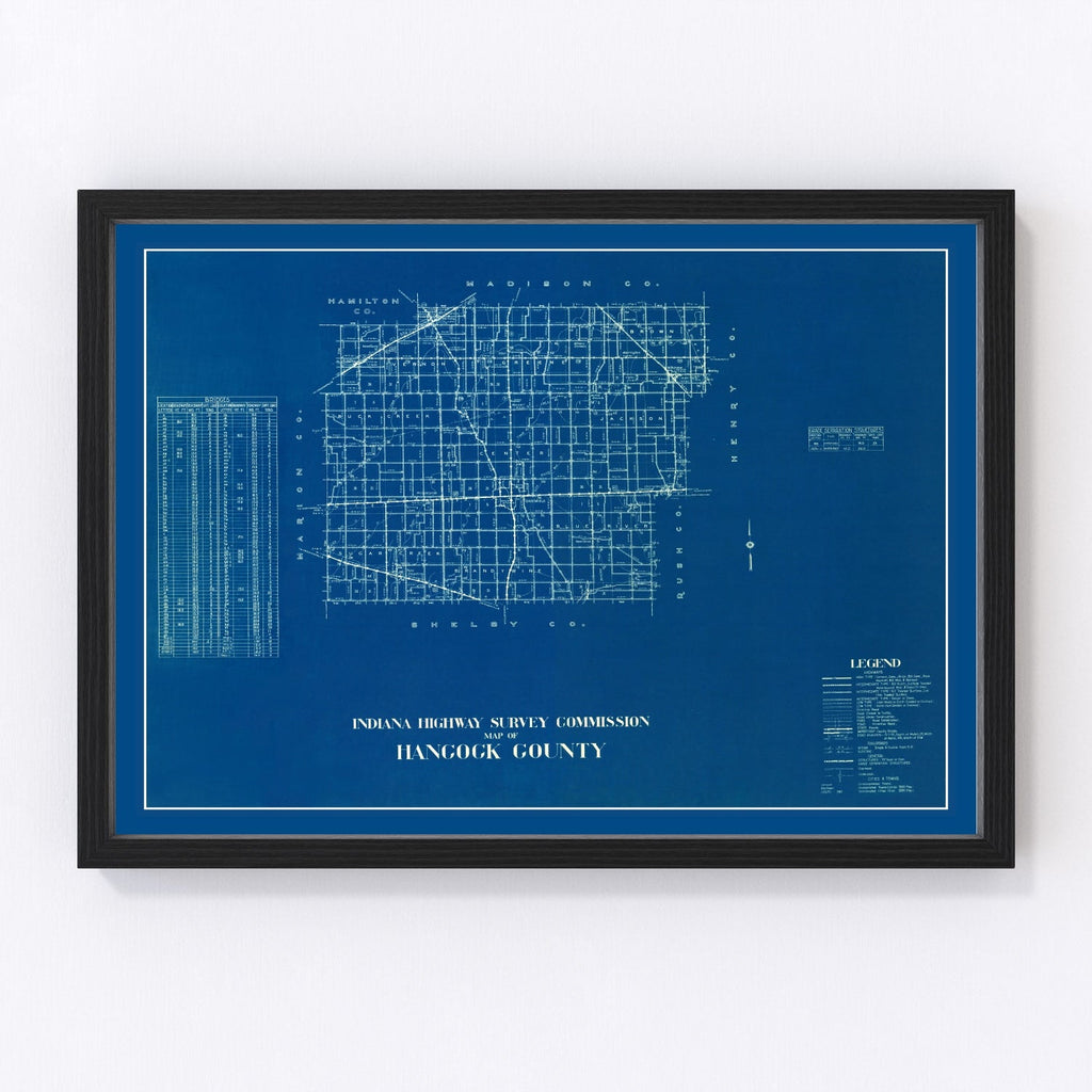 Vintage Map of Hancock County, Indiana 1936