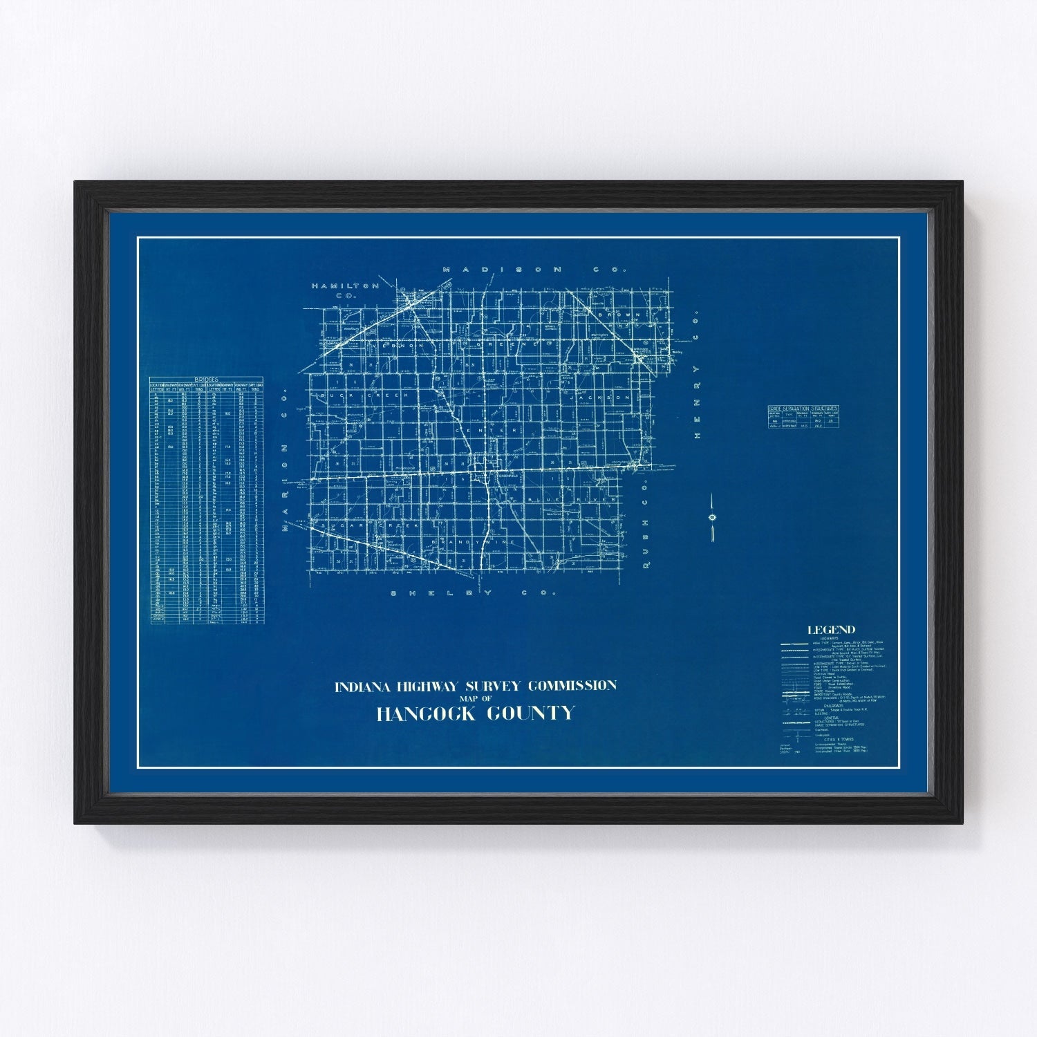 Vintage Map of Hancock County, Indiana 1936