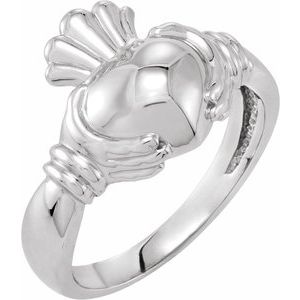 18K White Gold Claddagh Band Size 7