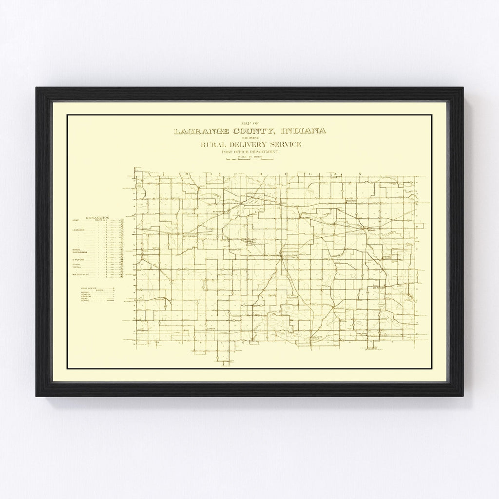 Vintage Map of LaGrange County, Indiana 1909