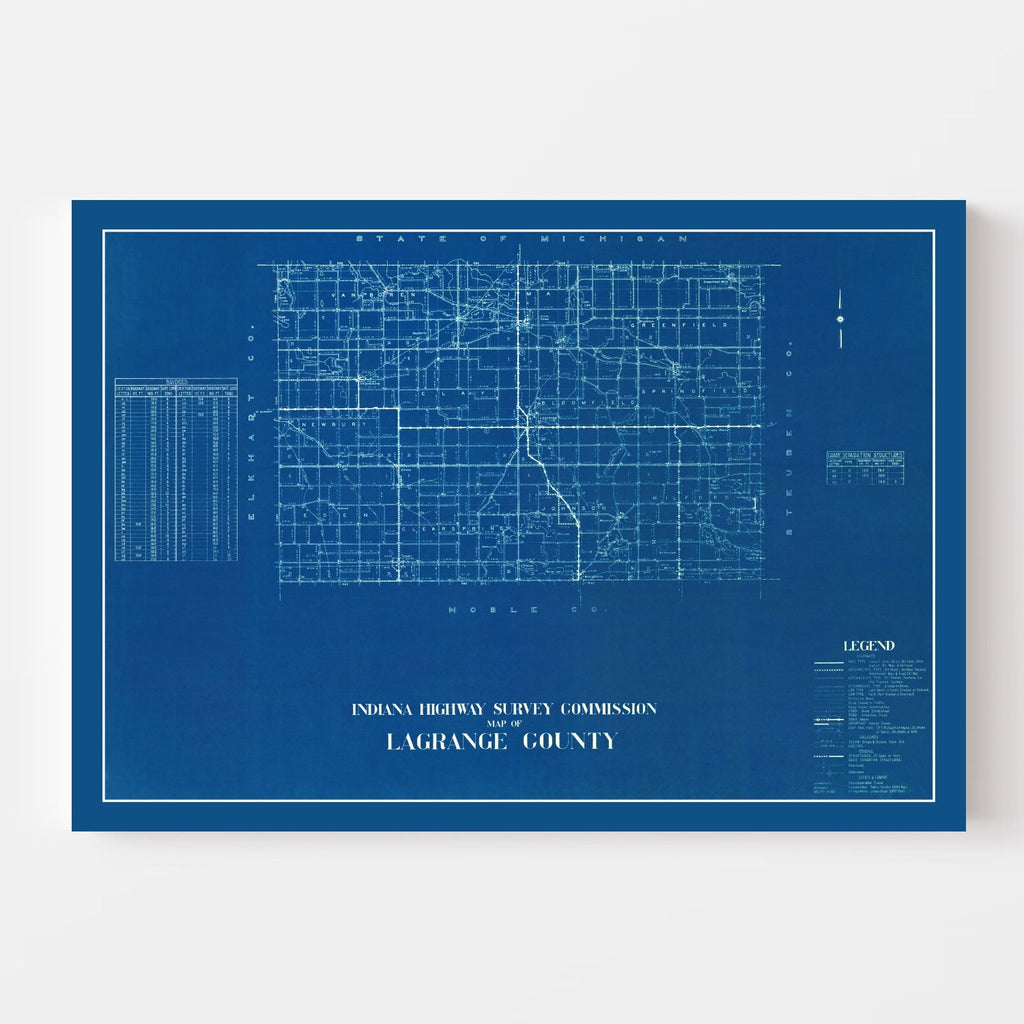 Vintage Map of LaGrange County, Indiana 1936